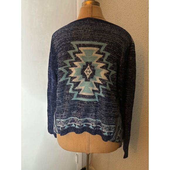 Miami Aztec Tribal Print Women's Waterfall Sweater Small Southwestern Cozycore - Picture 2 of 11